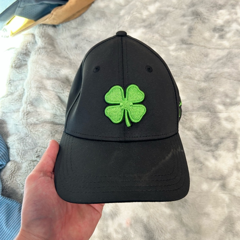 Black Cap with Green Clover Design